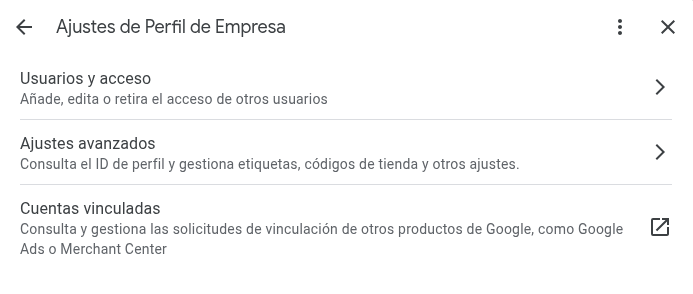 Usuarios y acceso en perfil de empresa GBP